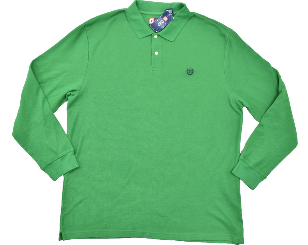 Chaps Men's XXL Long Sleeve Polo Shirt Green 100% Cotton Solid Pique NWT